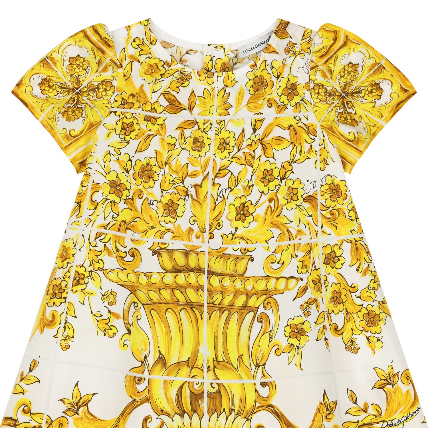 Baby Girls White & Yellow Majolica Dress Set, 1, hi-res