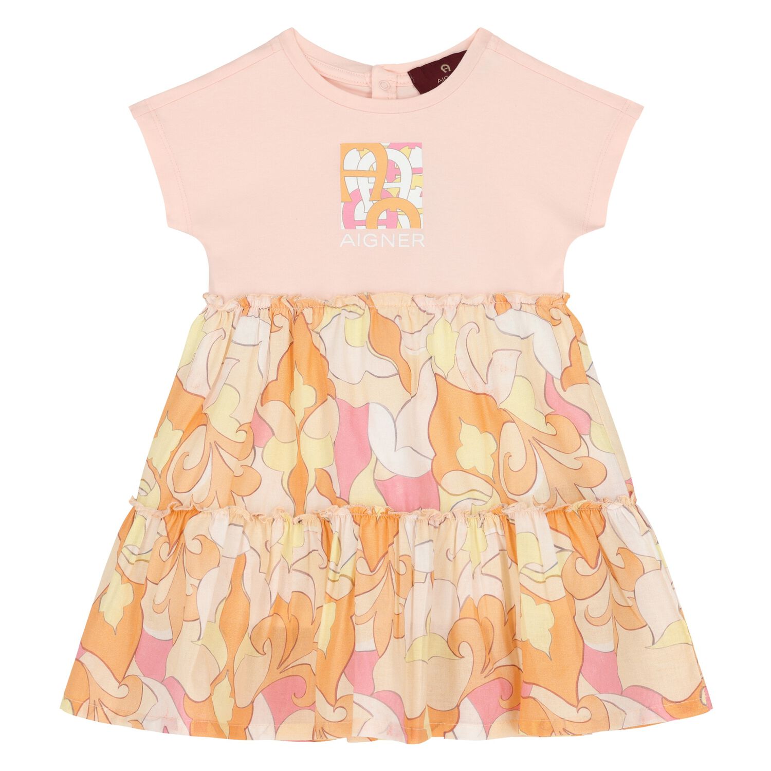 Younger Girls Pink & Orange Logo Dress, 1, hi-res