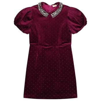 Girls Burgundy Velvet Mini Dress