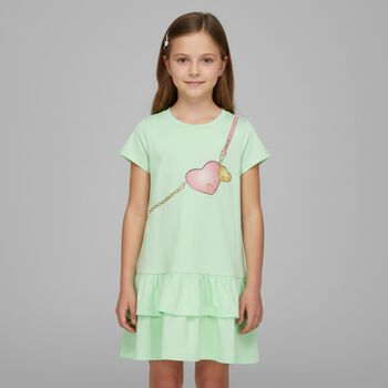 Girls Green Logo Bag Dress