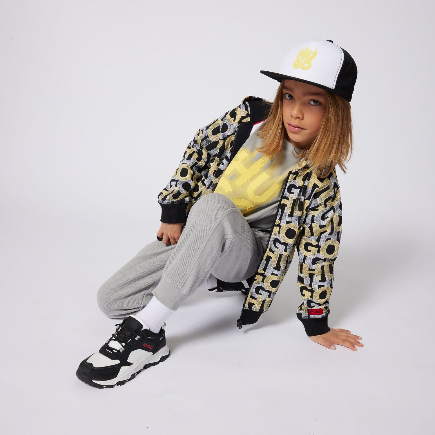 Boys Black Monogram Hooded Zip-Up Top, 1, hi-res image number null