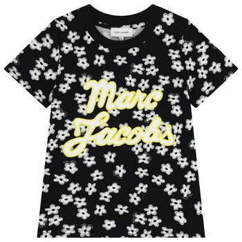 Girls Black Logo Flower T-Shirt