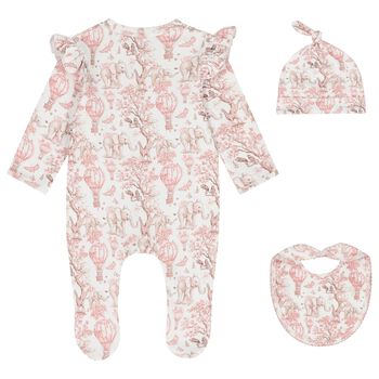 Baby Girls White & Pink Africa Babygrow Gift Set
