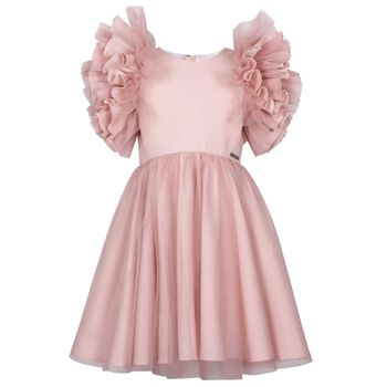 Girls Pink Tulle Ruffle Dress