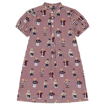 Girls White & Red Polo Bear Striped Dress