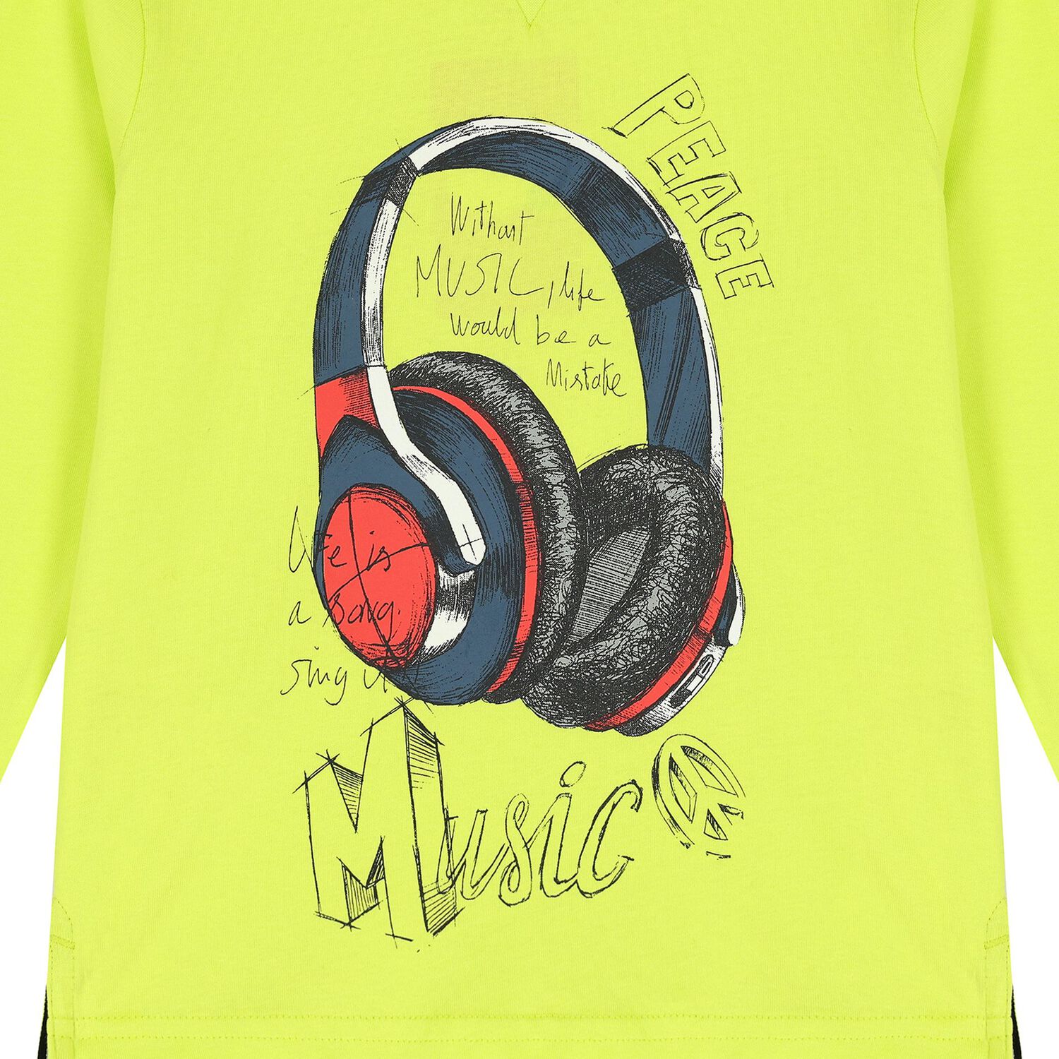 Boys Neon Green Headphone Long Sleeve Top, 1, hi-res image number null
