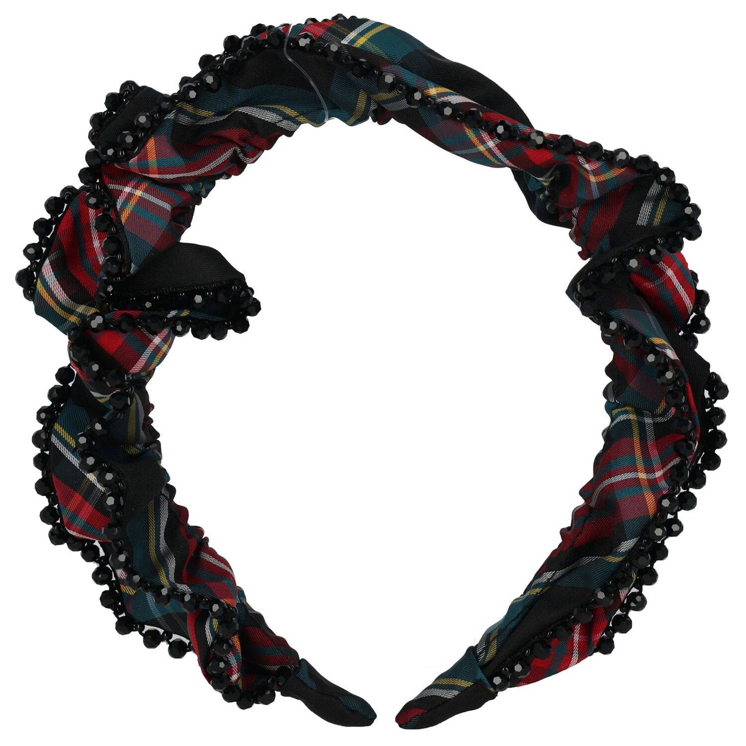 Girls Green & Red Tartan Lavinia Beaded Headband, 2, hi-res