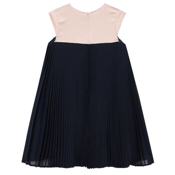 Girls Pink & Navy Pleated Dress