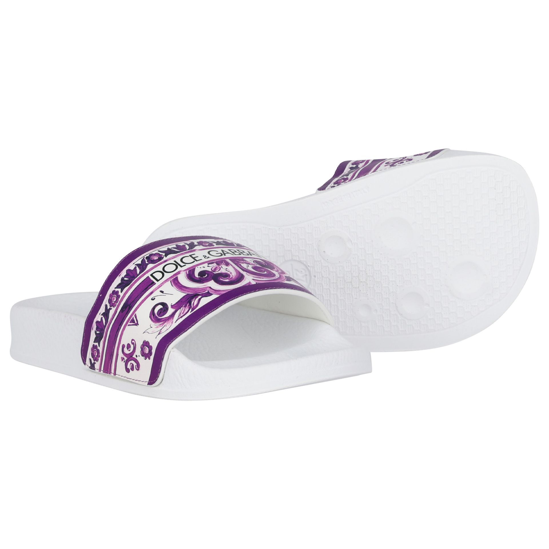 Dolce & Gabbana Girls White & Purple Majolica Sliders | Junior
