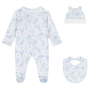 Baby Boys White & Blue Africa Babygrow Gift Set