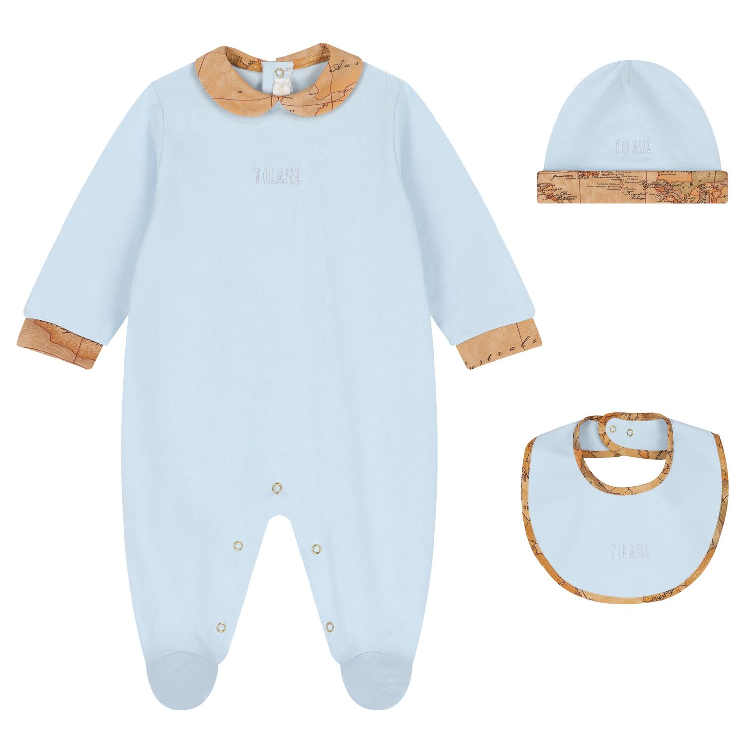 Baby Boys Blue & Beige Geo Map Babygrow Gift Set, 1, hi-res