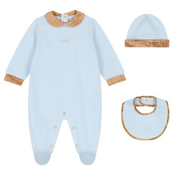 Baby Boys Blue & Beige Geo Map Babygrow Gift Set