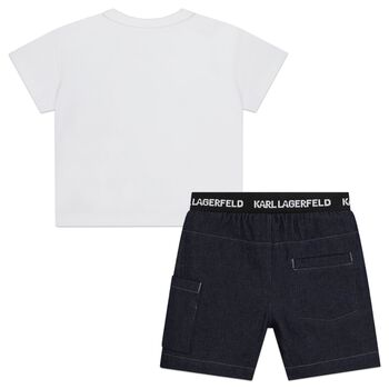 Younger Boys White & Navy Blue Shorts Set