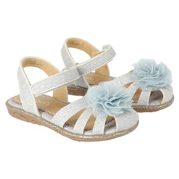 Younger Girls Silver Flower Sandals