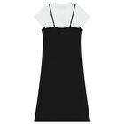 طقم فستان بالشعار تصميم ميني مي باللون الأبيض والأسود للبنات, 1, hi-res