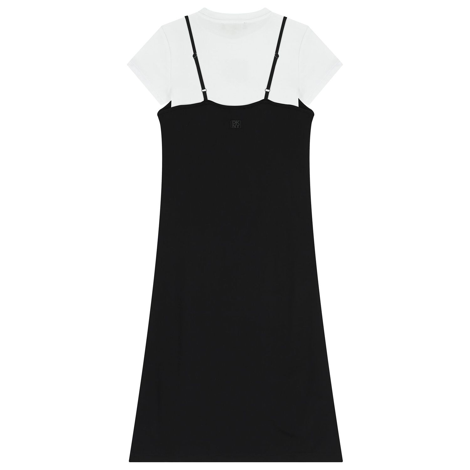 طقم فستان بالشعار تصميم ميني مي باللون الأبيض والأسود للبنات, 1, hi-res