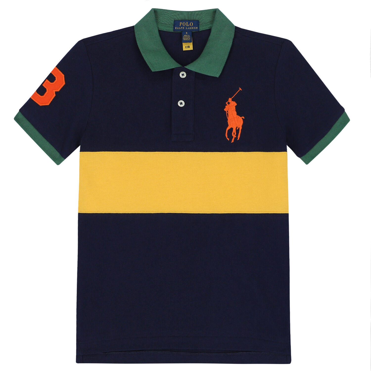 Boys Navy & Yellow Logo Polo Shirt, 1, hi-res