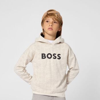 Boys Ivory Logo Hooded Top