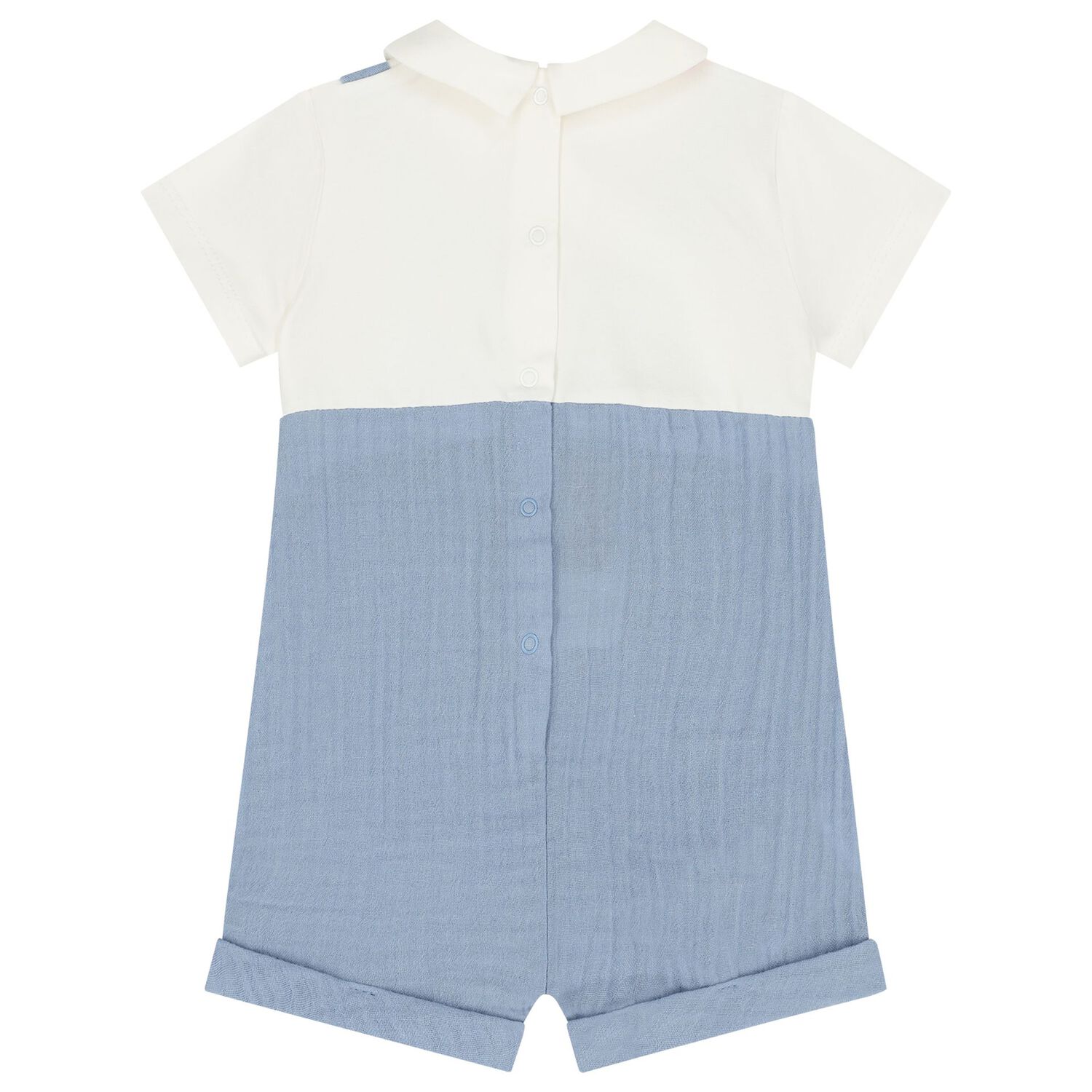 Baby Boys White & Blue Romper Set, 2, hi-res
