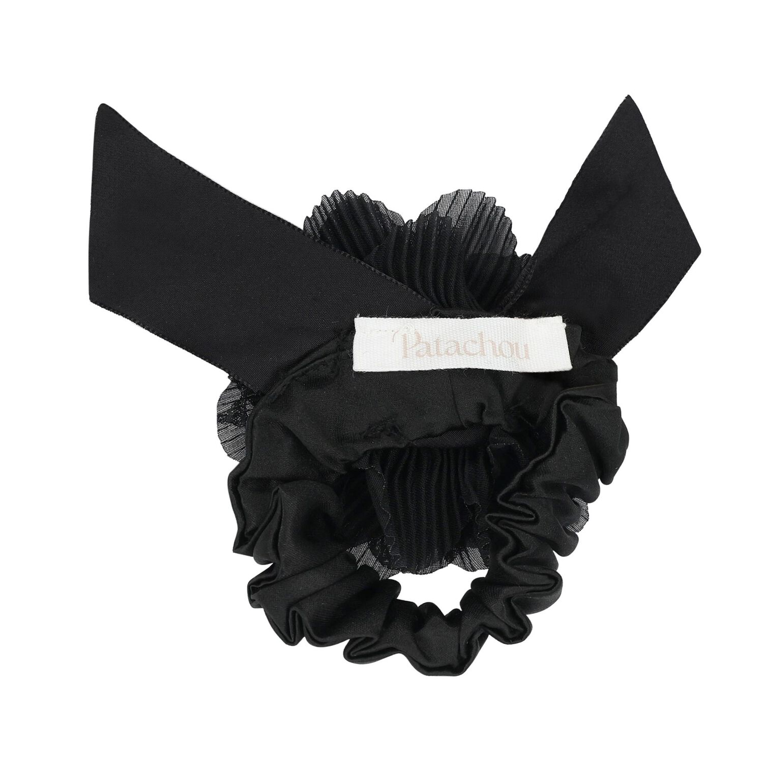Girls Black Flower Scrunchie, 1, hi-res