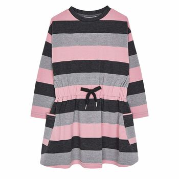 Girls Pink & Grey Striped Dress