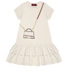 Girls Beige Faux Fur Bag Logo Dress, 1, hi-res