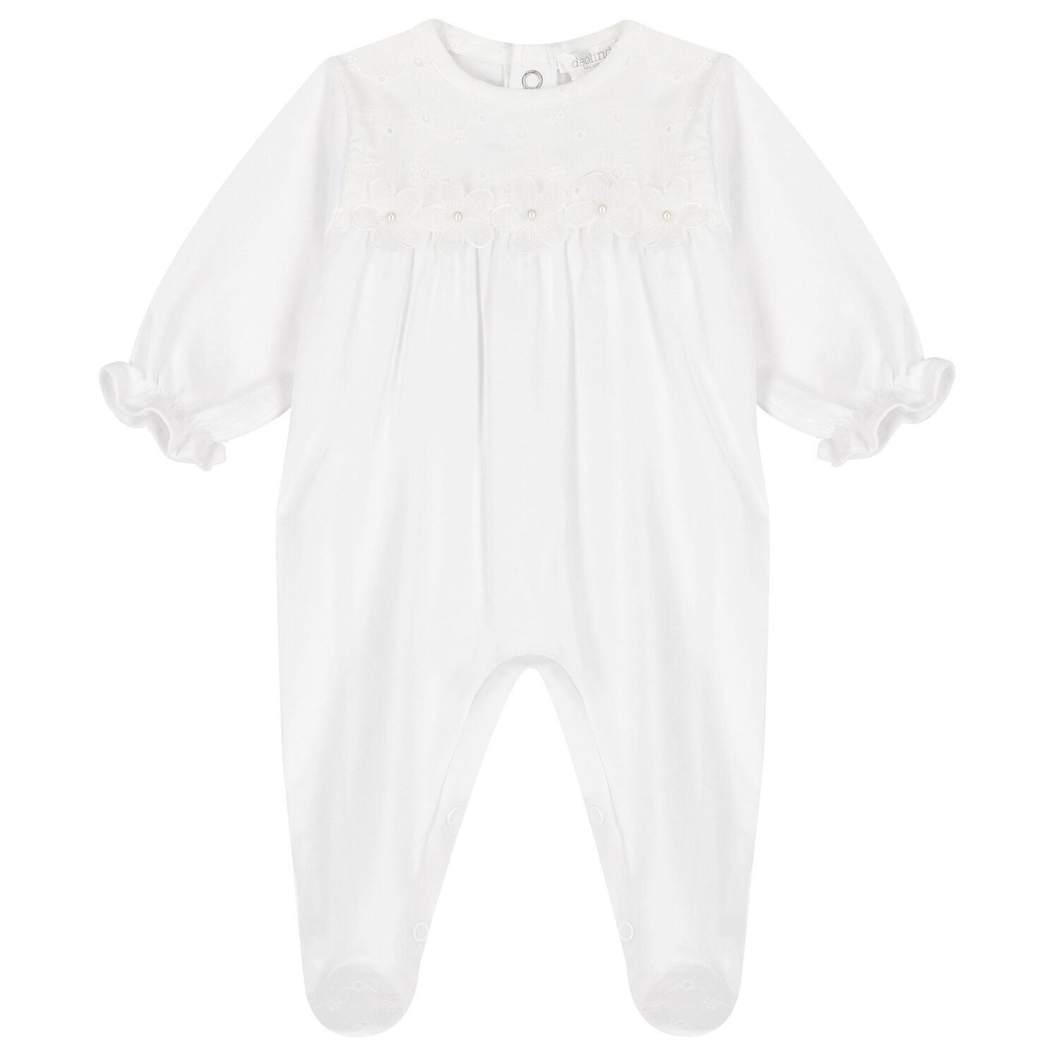 ملابس أطفال بناتي باللون الأبيض مزينة بالزهور, 1, hi-res image number null