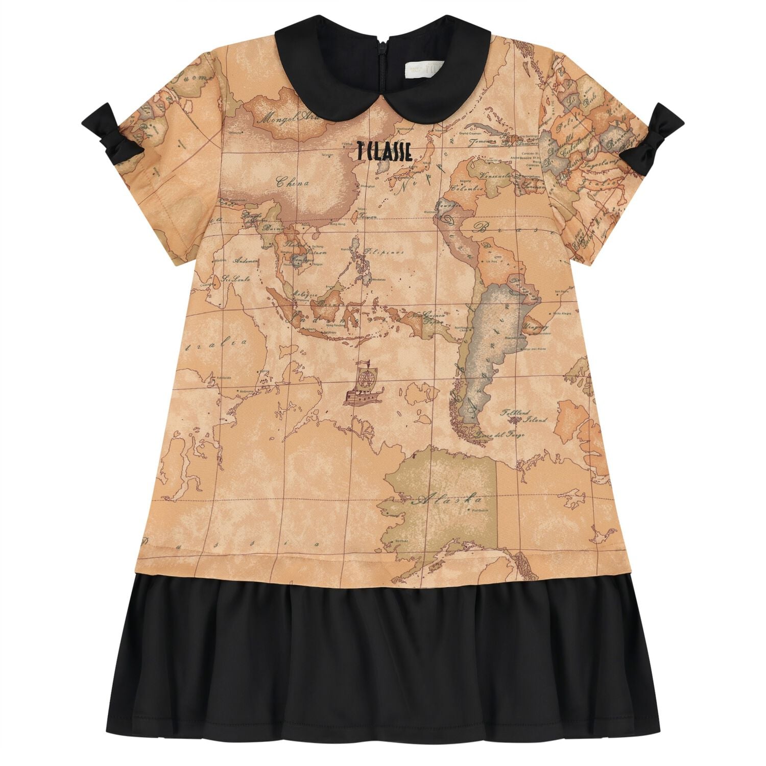 Girls Beige & Black Logo Geo Map Dress, 1, hi-res