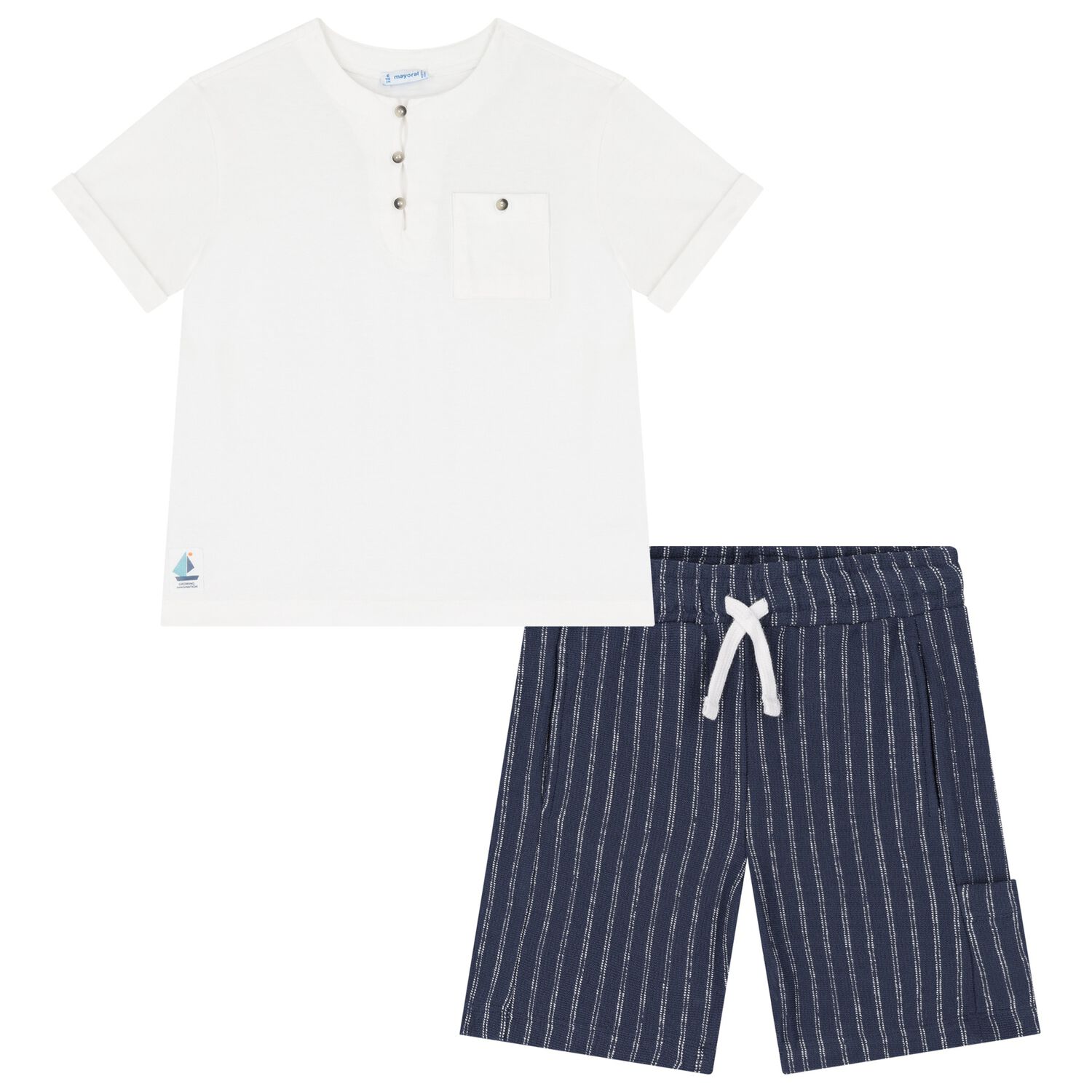 طقم شورت اولاد باللون الابيض والازرق, 1, hi-res