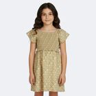 Girls Beige & Gold Logo Smocked Dress, 1, hi-res