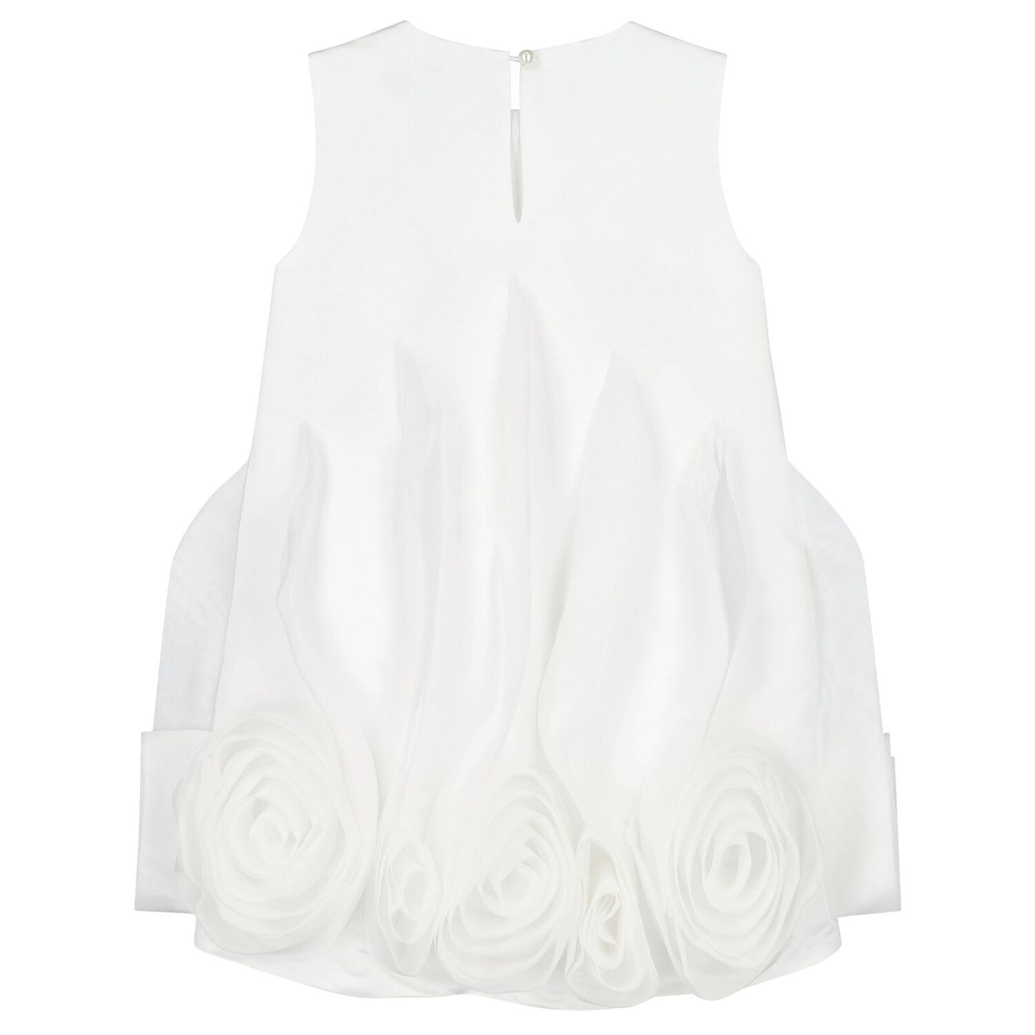 Girls White Flower Satin Dress, 1, hi-res