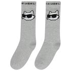 Girls Grey & White Choupette & Logo Socks ( 2 Pack ), 1, hi-res