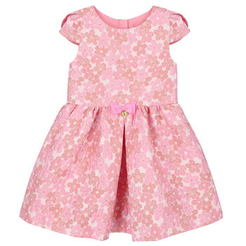 Girls Pink Floral Jacquard Dress