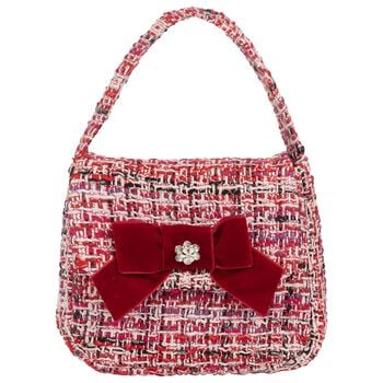 Girls Red Bow Tweed Handbag