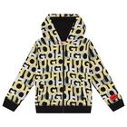 Boys Black Monogram Hooded Zip-Up Top, 1, hi-res