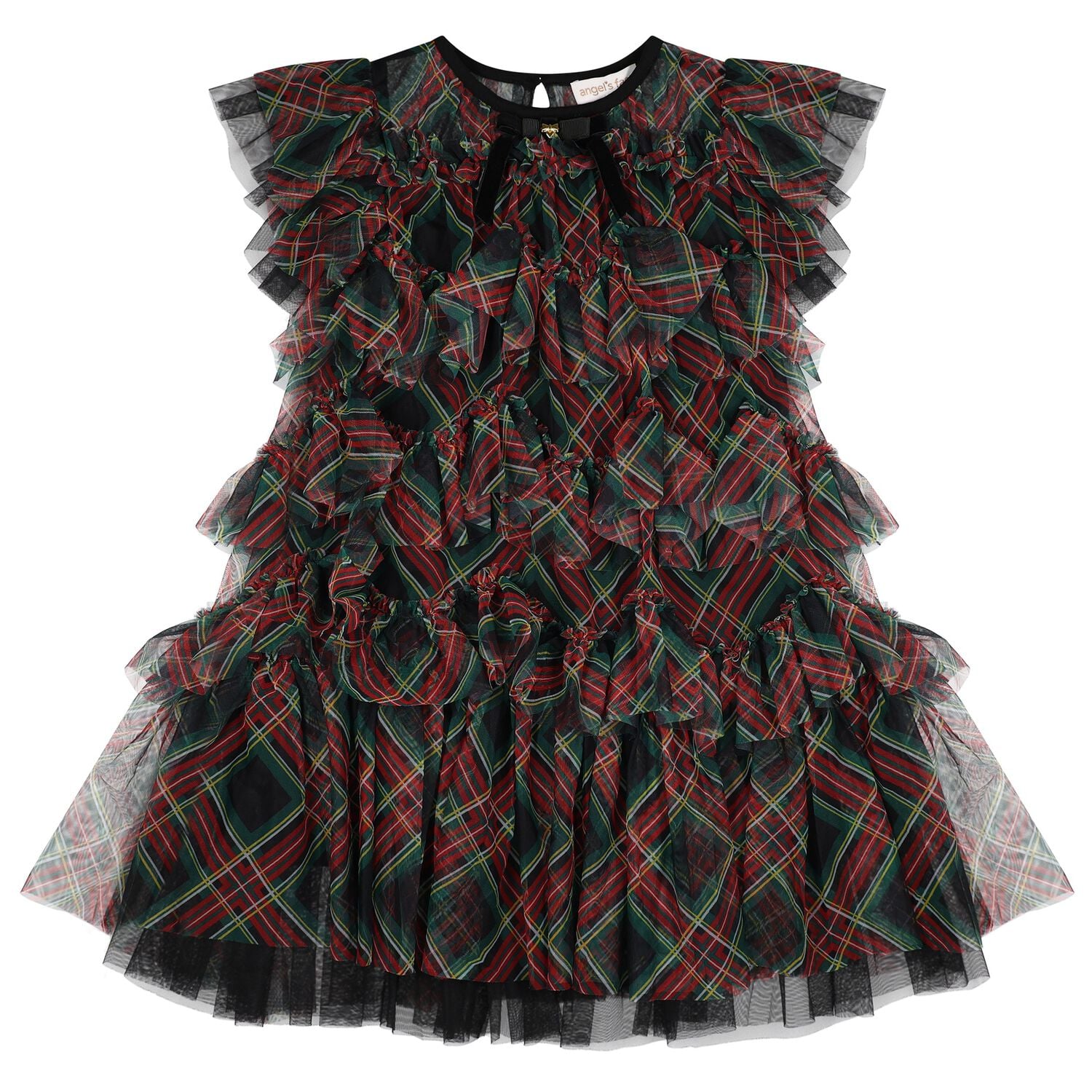 Girls Black, Green & Red Etta Tartan Tulle Dress, 1, hi-res