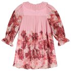 Girls Pink Floral Chiffon Dress, 1, hi-res
