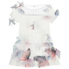Girls White 3D Butterfly Applique Dress, 1, hi-res