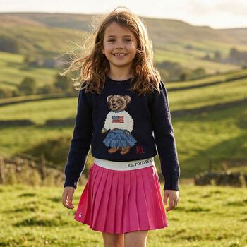 Girls Pink Logo Pleated Skirt