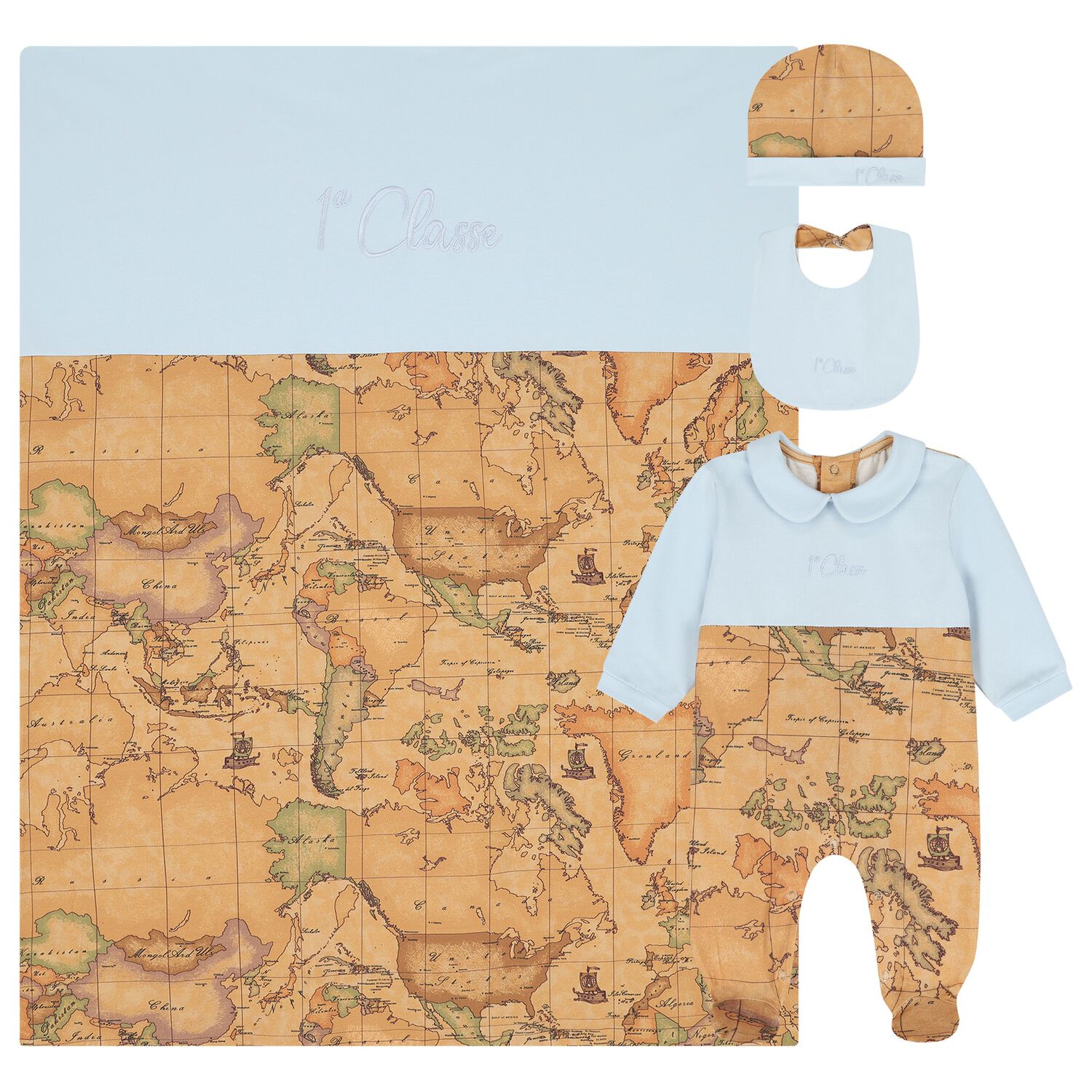 Blue&me Map Alviero Martini Baby Boys Beige & Blue Geo Map Babygrow Gift Set ...