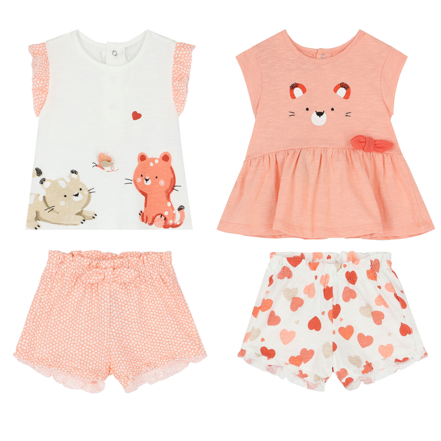 Baby Girls White & Pink Cat Shorts Set ( 2-Pack ), 1, hi-res