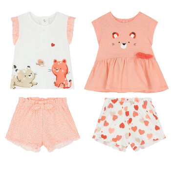 Baby Girls White & Pink Shorts Set (4 Piece Set)