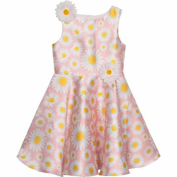 Girls Pink Satin Daisy Dress