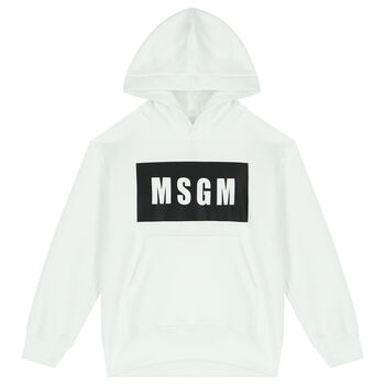 White & Black Logo Hooded Top