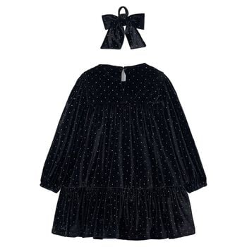 Girls Black Sparkle Velvet Dress Set