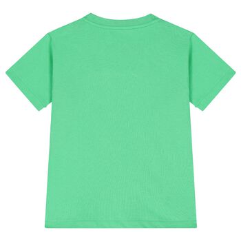 Boys Green Cotton Polo Logo T-Shirt