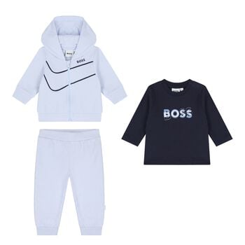 Baby Boys Blue & Navy Blue Logo Tracksuit Gift Set