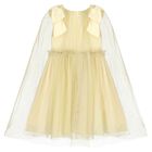 Girls Gold Tulle & Chiffon Cape Dress, 2, hi-res