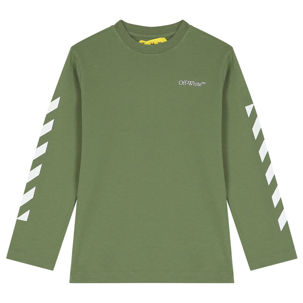 Off White Green Logo Long Sleeve Top Junior Couture USA