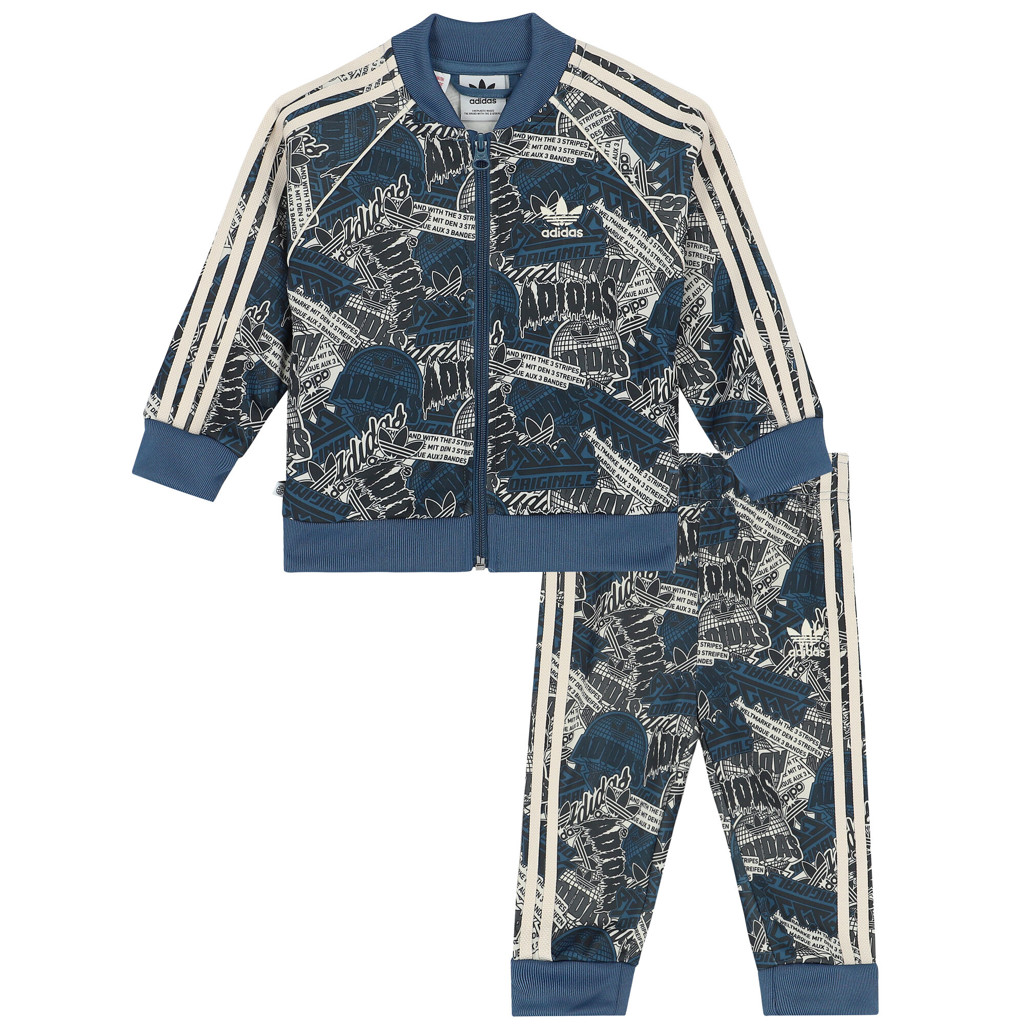 Adidas Kids Blue Black Ivory Logo Tracksuit Junior Couture